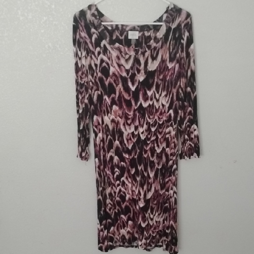 Cupio Long Sleeve Dress - Black and Pink Feather Print